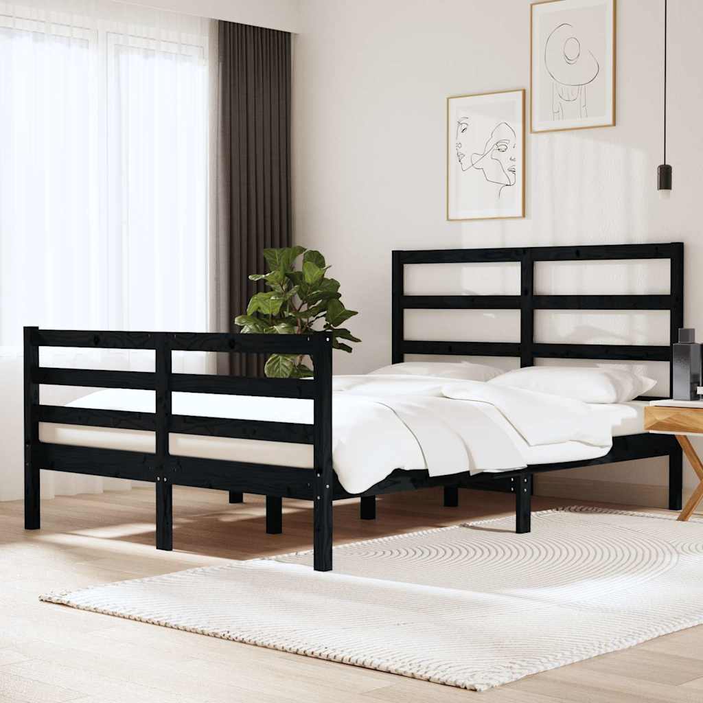 Bed Frame without Mattress Black Solid Wood Pine 150x200 cm