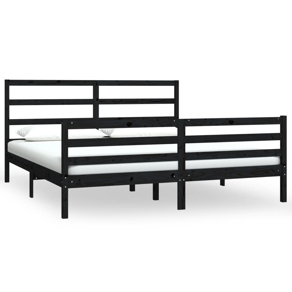 Bed Frame without Mattress Black Solid Wood Pine 183x203 cm King