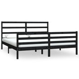 Bed Frame without Mattress Black Solid Wood Pine 183x203 cm King - Front View
