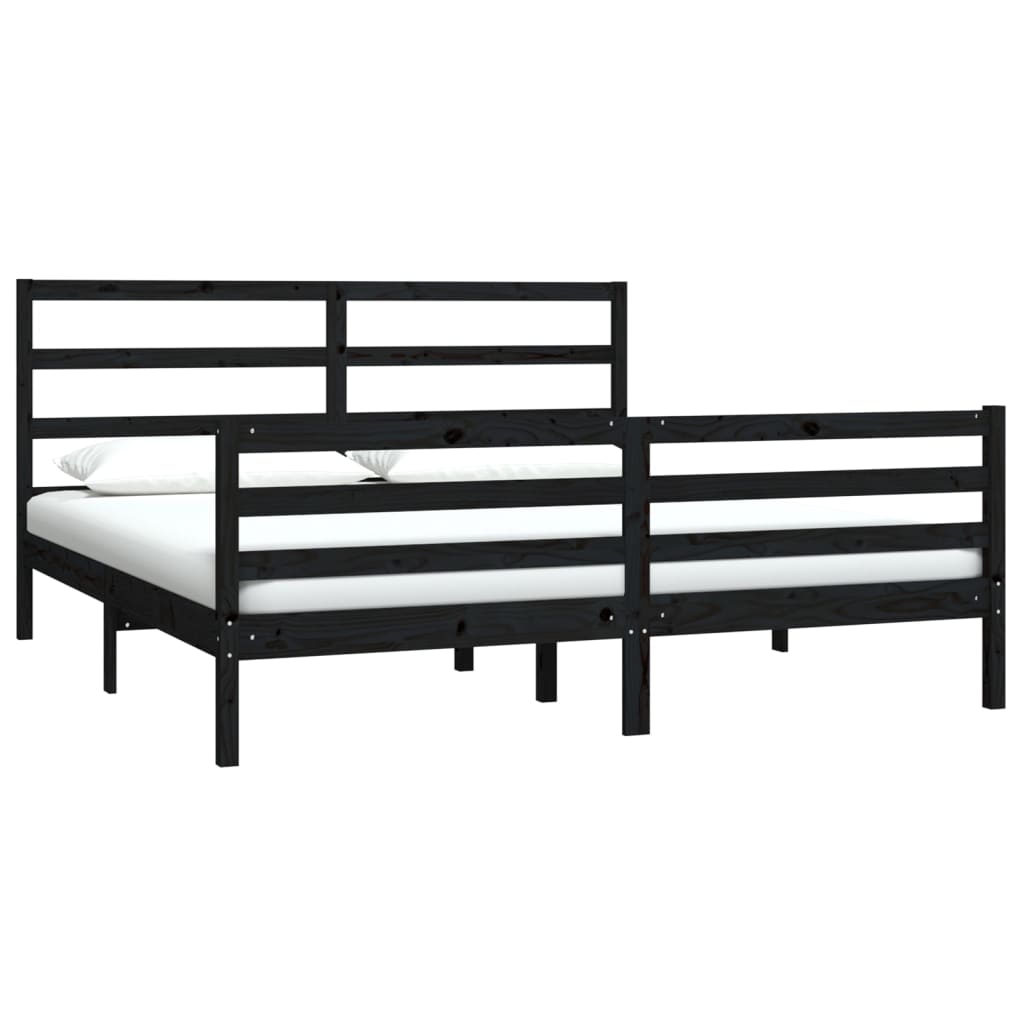 Bed Frame without Mattress Black Solid Wood Pine 183x203 cm King
