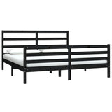 Bed Frame without Mattress Black Solid Wood Pine 183x203 cm King