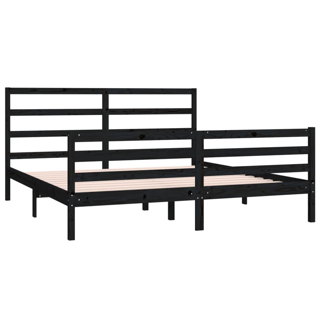 Bed Frame without Mattress Black Solid Wood Pine 183x203 cm King