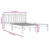 Bed Frame without Mattress Black Solid Wood Pine 135x190 cm - Rear View