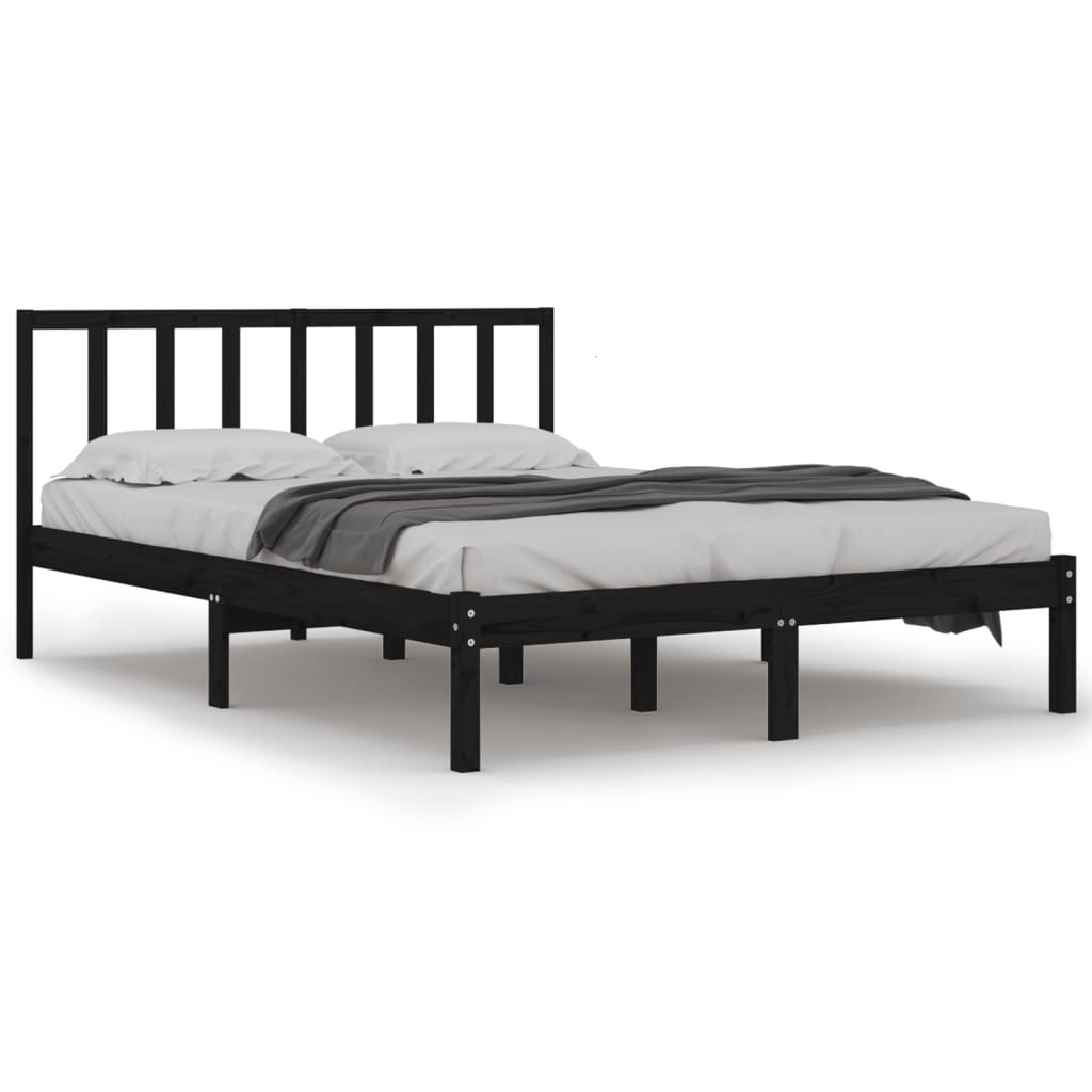 Bed Frame without Mattress Black Solid Wood Pine 150x200 cm