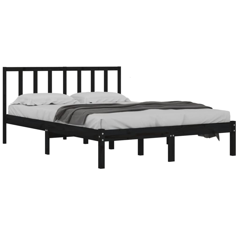 Bed Frame without Mattress Black Solid Wood Pine 150x200 cm
