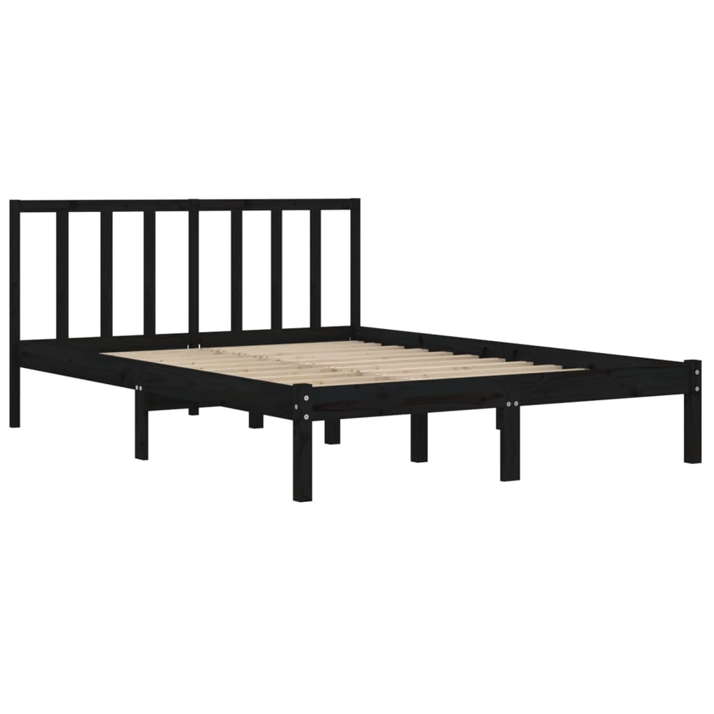 Bed Frame without Mattress Black Solid Wood Pine 150x200 cm