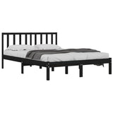 Bed Frame without Mattress Black Solid Wood Pine 183x203 cm King - Side View