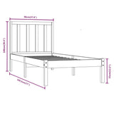Bed Frame without Mattress Black Solid Wood Pine 90x190 cm - Rear View
