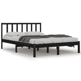 Bed Frame without Mattress Black Solid Wood Pine 135x190 cm - Front View