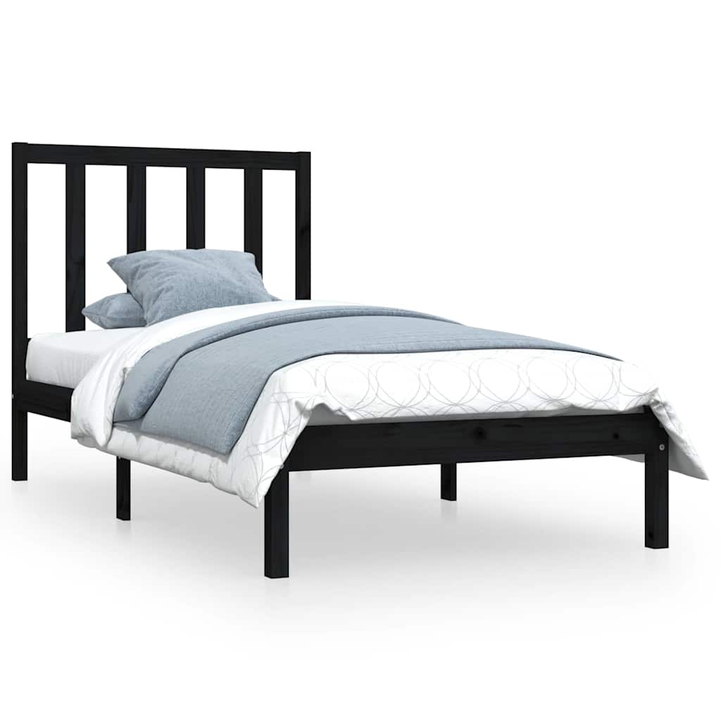 Bed Frame without Mattress Black Solid Wood Pine 90x190 cm