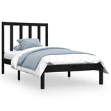 Bed Frame without Mattress Black Solid Wood Pine 90x190 cm