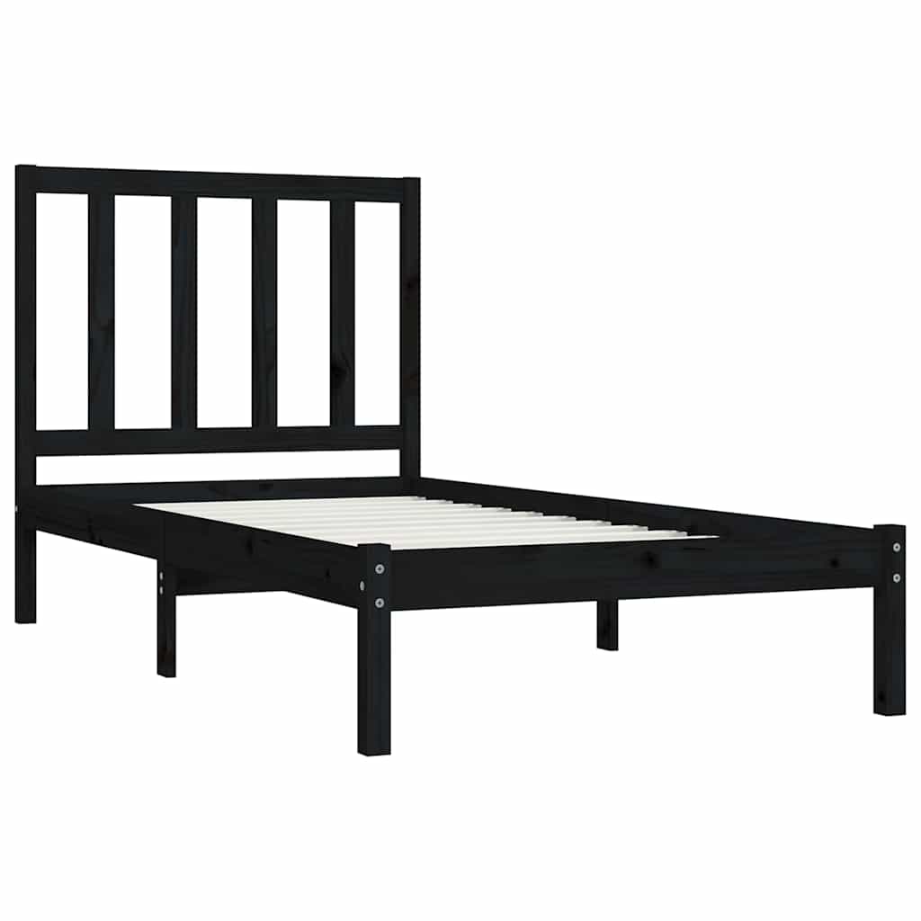 Bed Frame without Mattress Black Solid Wood Pine 90x190 cm