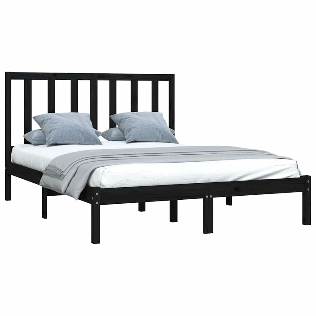 Bed Frame without Mattress Black Solid Wood Pine 150x200 cm