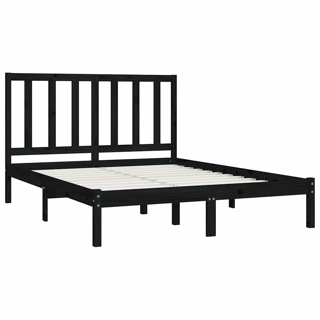 Bed Frame without Mattress Black Solid Wood Pine 150x200 cm