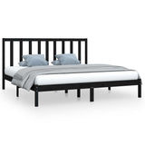 Bed Frame without Mattress Black Solid Wood Pine 183x203 cm King - Front View