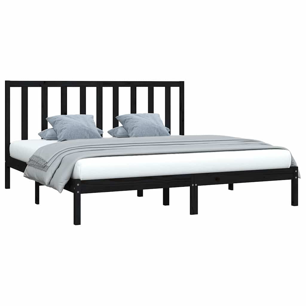 Bed Frame without Mattress Black Solid Wood Pine 183x203 cm King