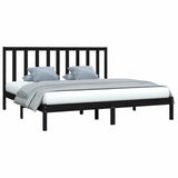 Bed Frame without Mattress Black Solid Wood Pine 183x203 cm King - Side View