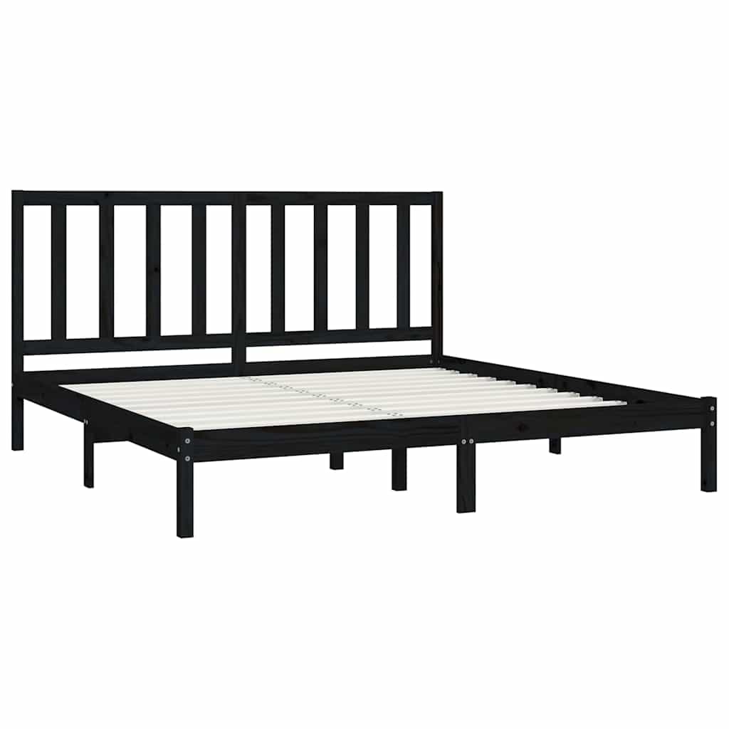 Bed Frame without Mattress Black Solid Wood Pine 183x203 cm King