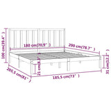 Bed Frame without Mattress Black Solid Wood Pine 183x203 cm King - Rear View