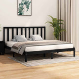 Bed Frame without Mattress Black Solid Wood Pine 183x203 cm King