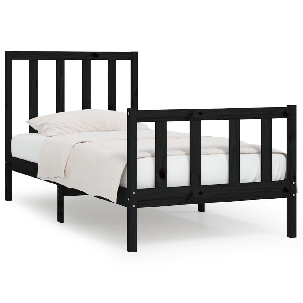 Bed Frame without Mattress Black 90x190 cm Solid Wood