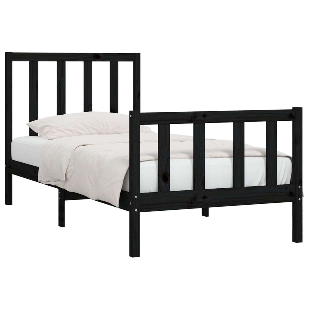 Bed Frame without Mattress Black 90x190 cm Solid Wood