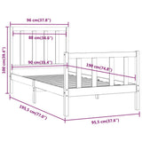 Bed Frame without Mattress Black 90x190 cm Solid Wood