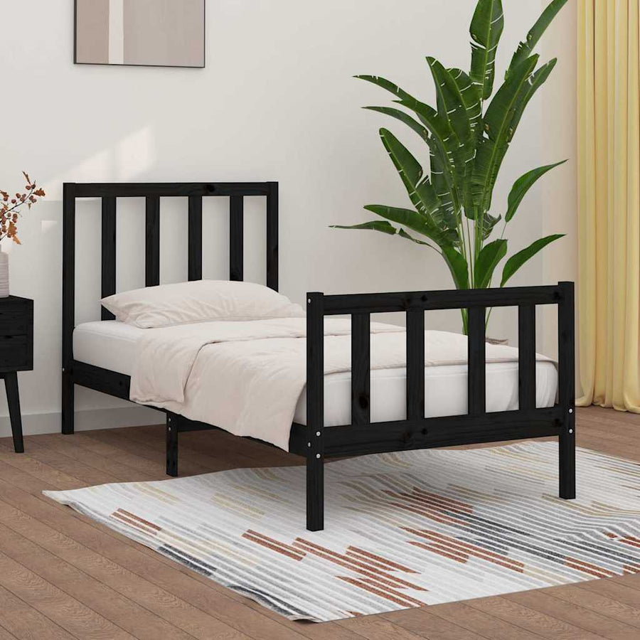 Bed Frame without Mattress Black 90x190 cm Solid Wood