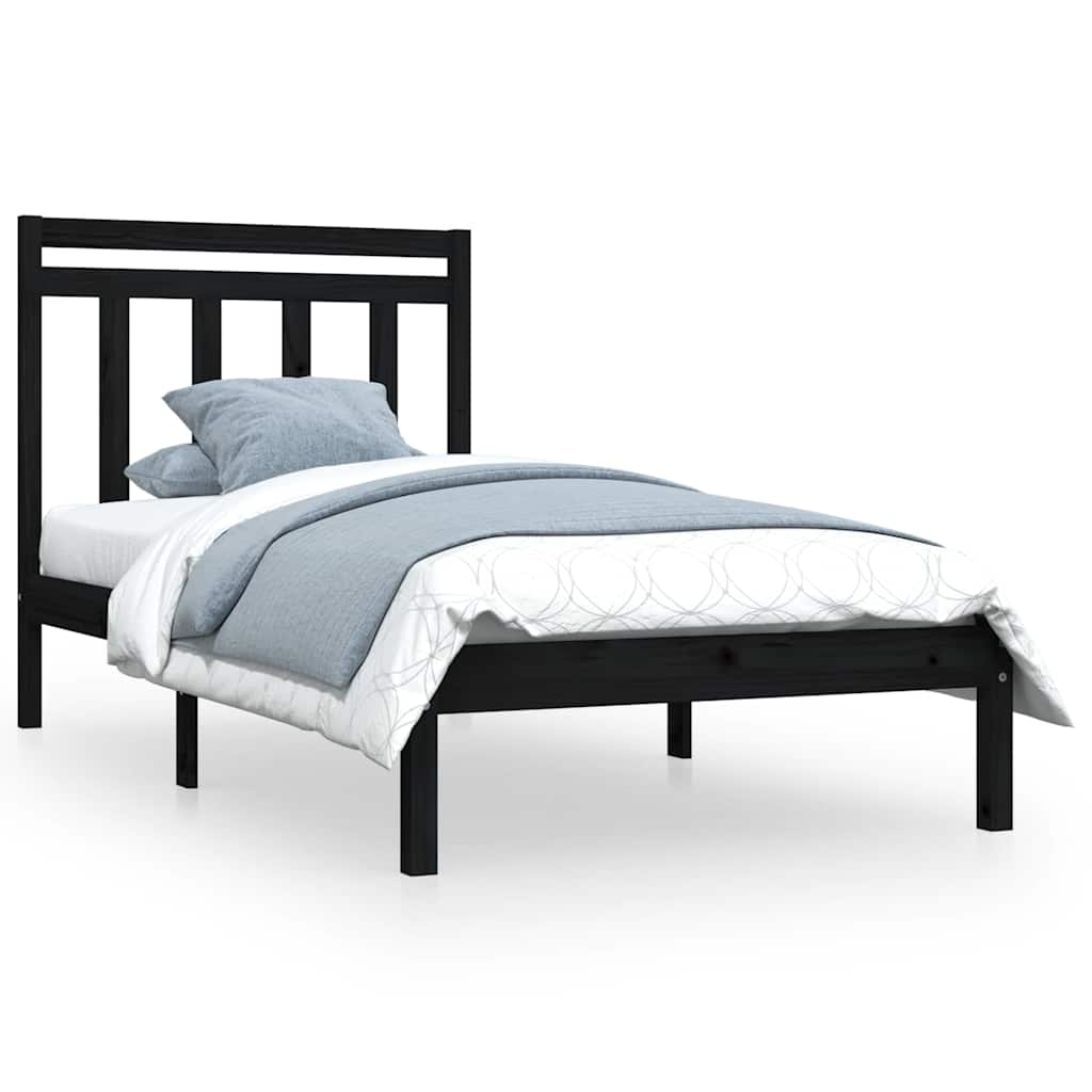 Bed Frame without Mattress Black 90x190 cm Solid Wood