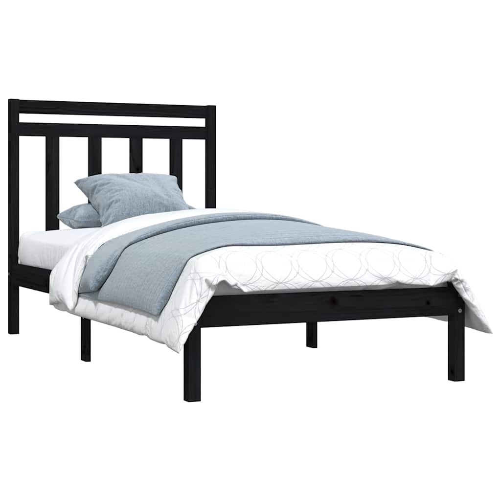 Bed Frame without Mattress Black 90x190 cm Solid Wood