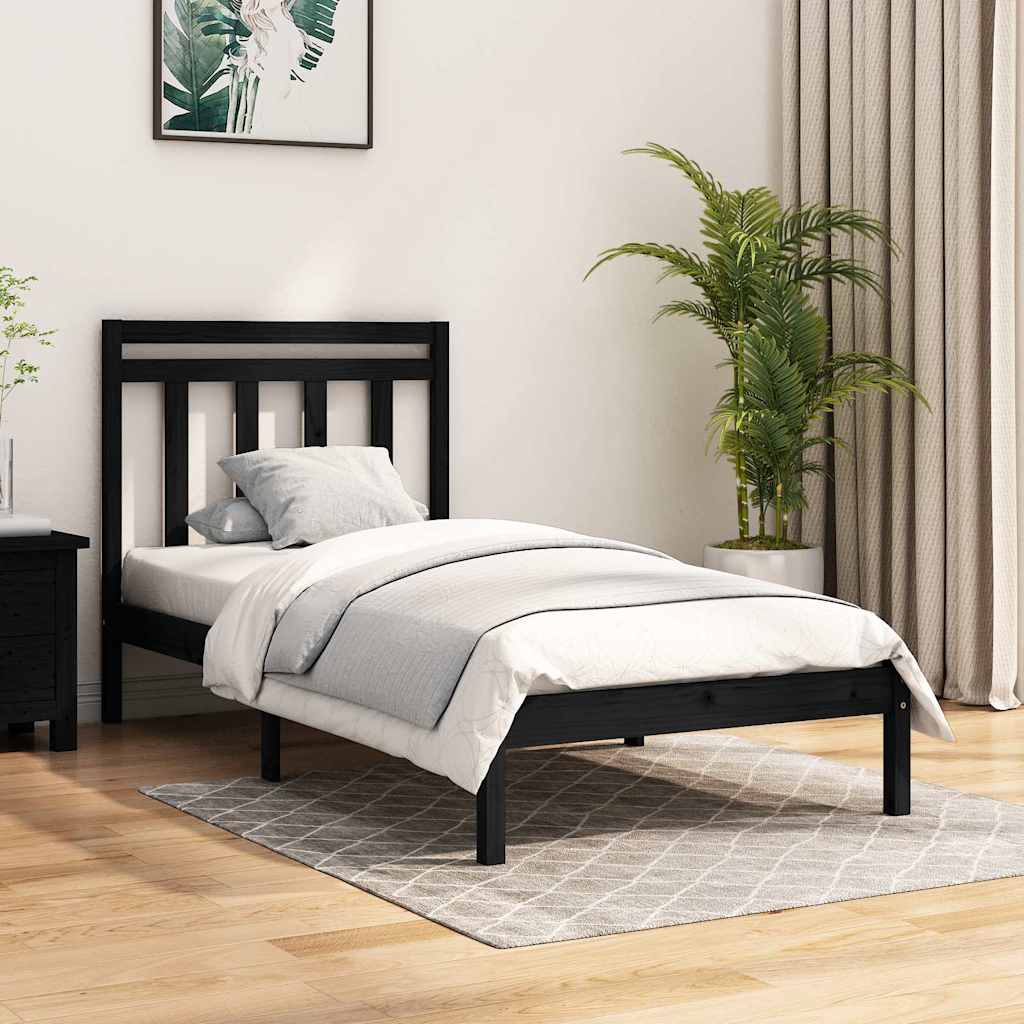 Bed Frame without Mattress Black 90x190 cm Solid Wood