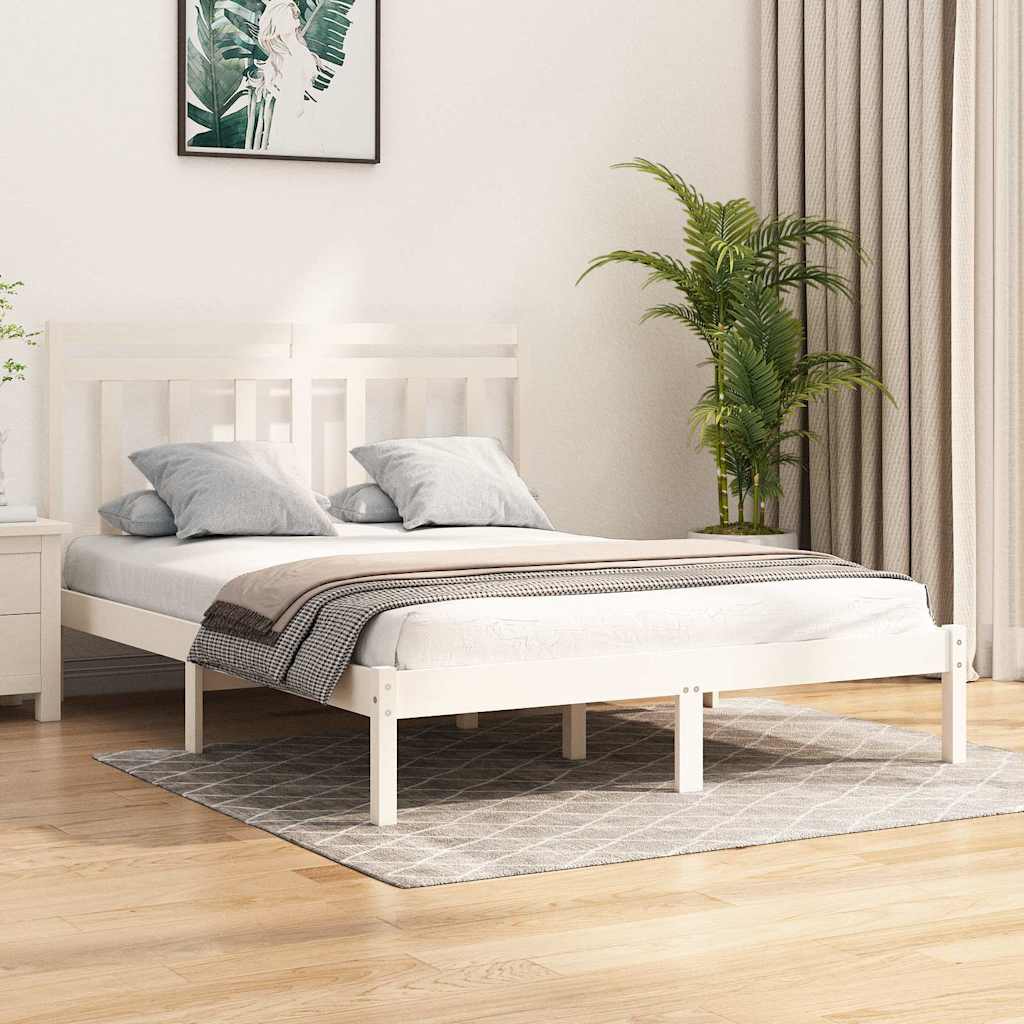 Bed Frame without Mattress White 135x190 cm Solid Wood