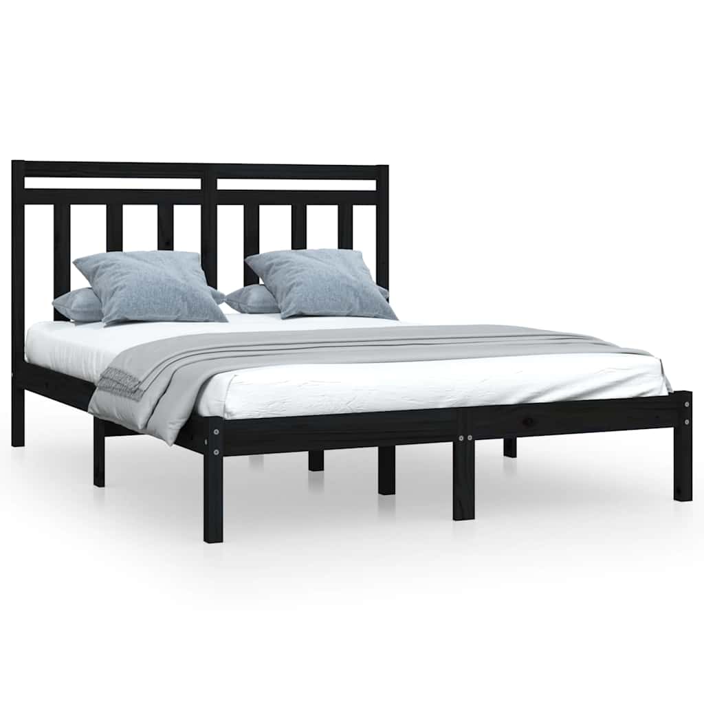 Bed Frame without Mattress Black 135x190 cm Solid Wood