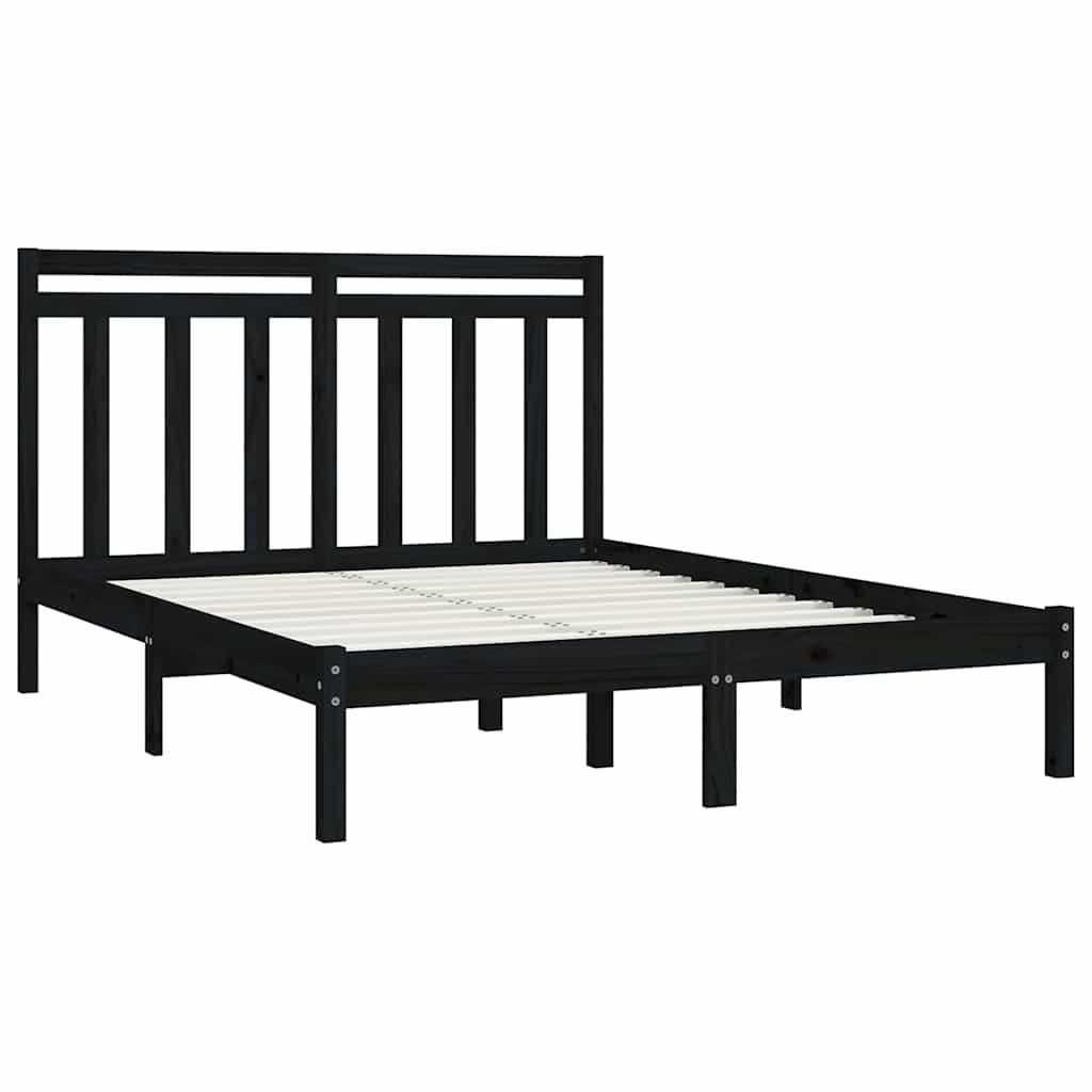 Bed Frame without Mattress Black 135x190 cm Solid Wood