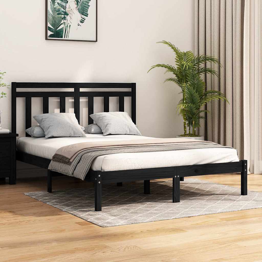 Bed Frame without Mattress Black 135x190 cm Solid Wood