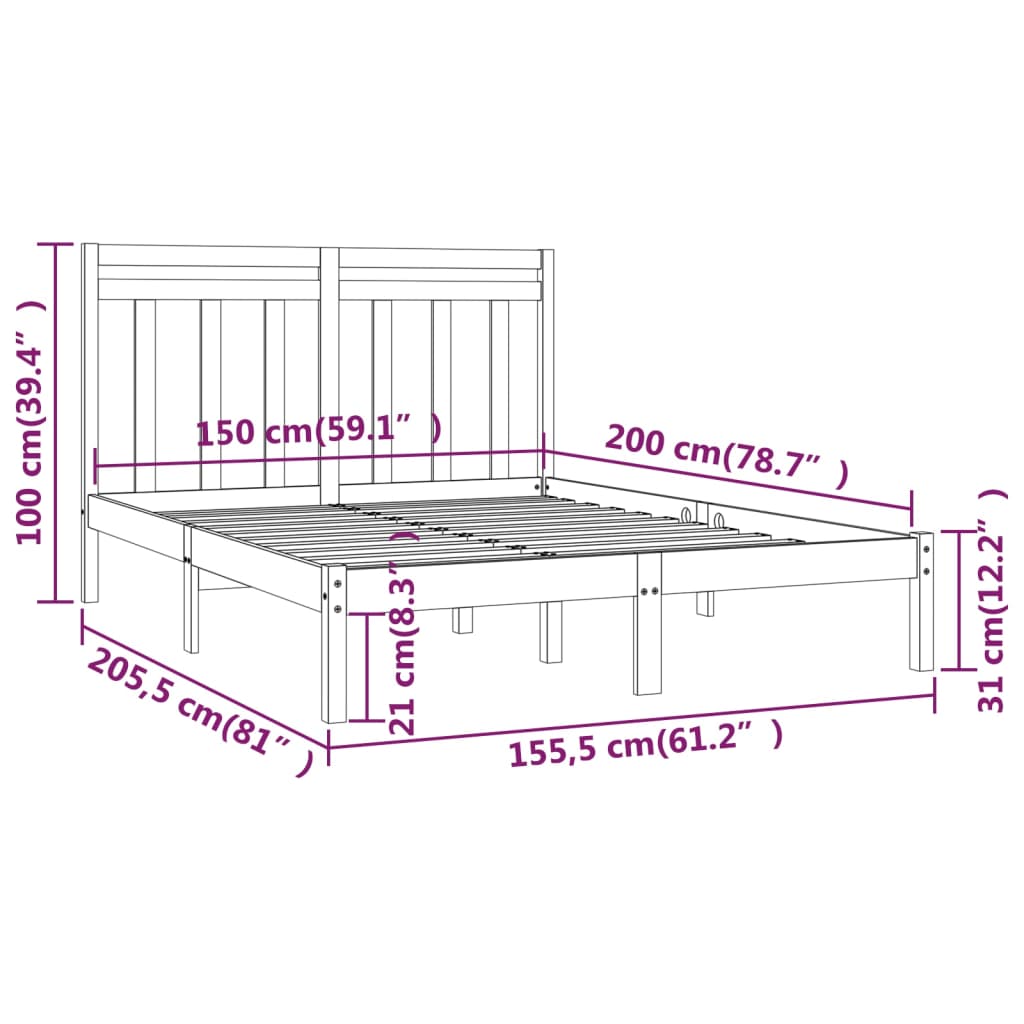 Bed Frame without Mattress White 150x200 cm Solid Wood