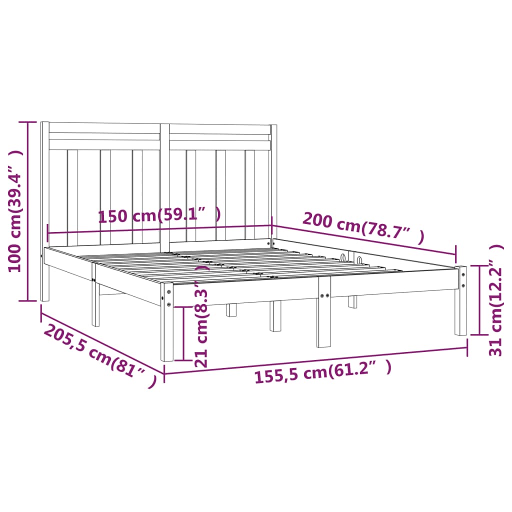Bed Frame without Mattress Black 150x200 cm Solid Wood