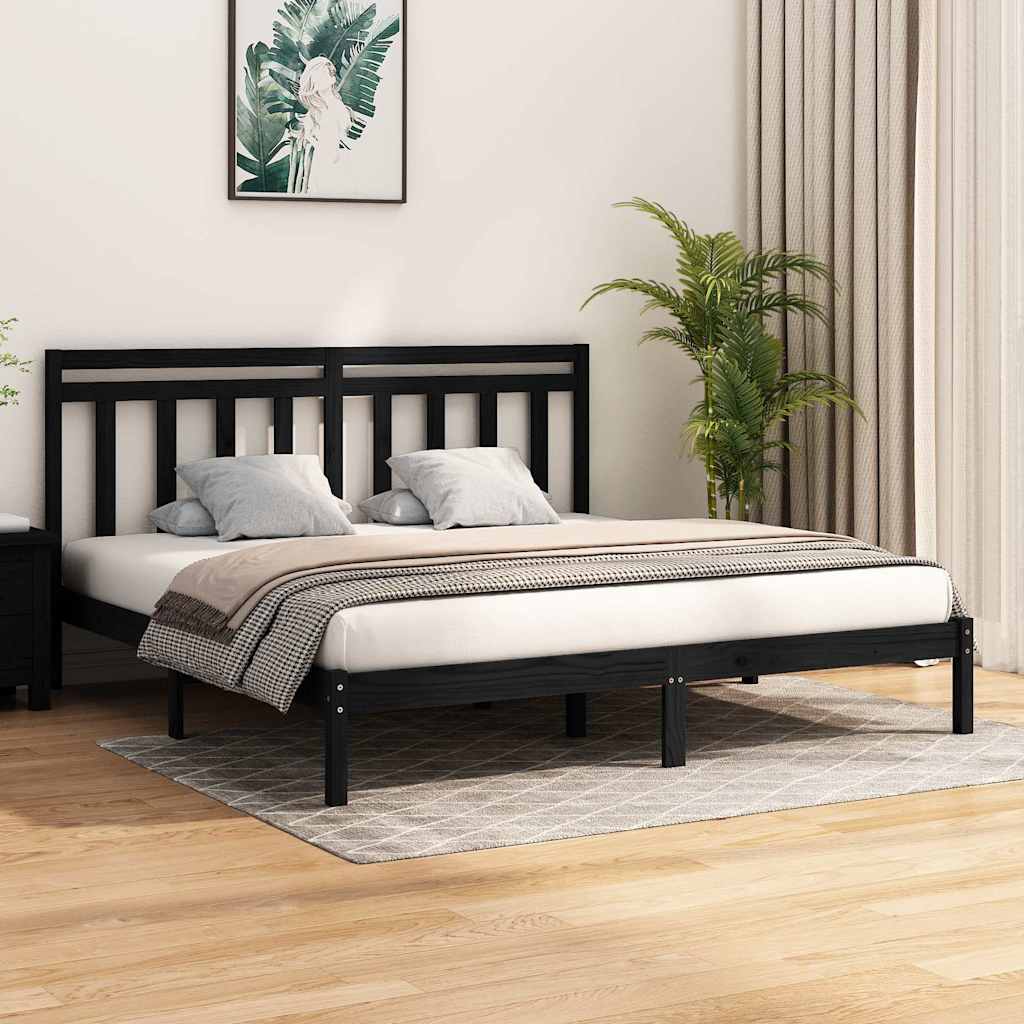 Bed Frame without Mattress Black 183x203 cm King Solid Wood
