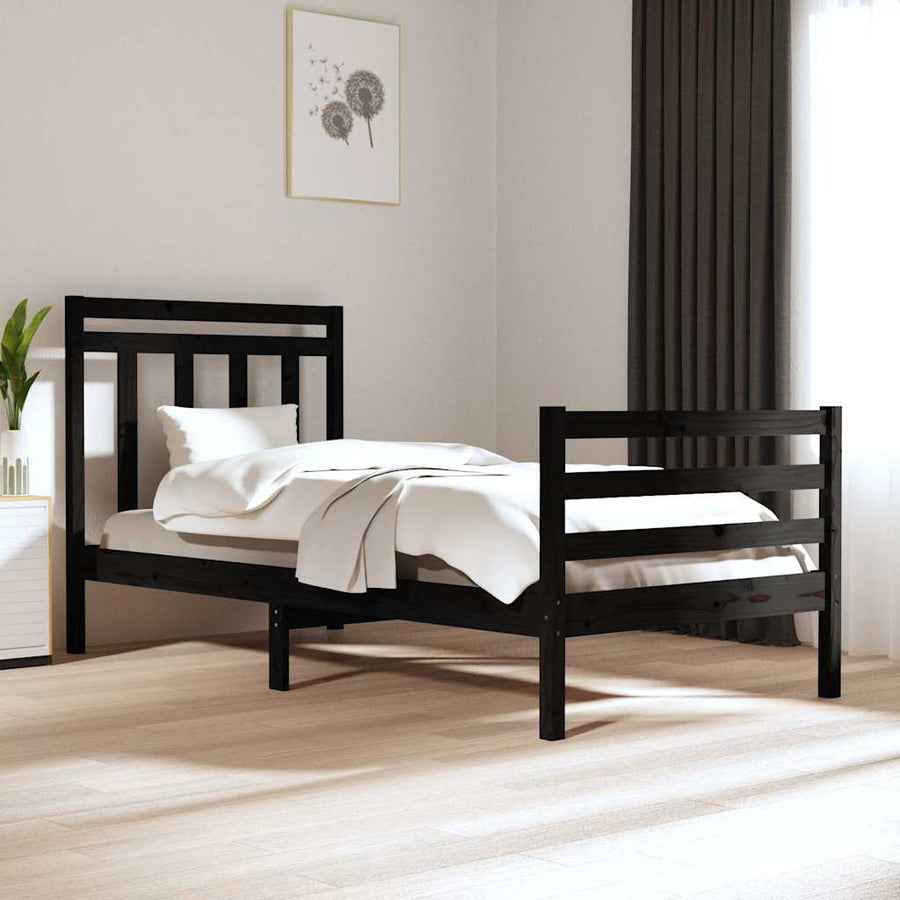 Bed Frame without Mattress Black 90x190 cm Solid Wood