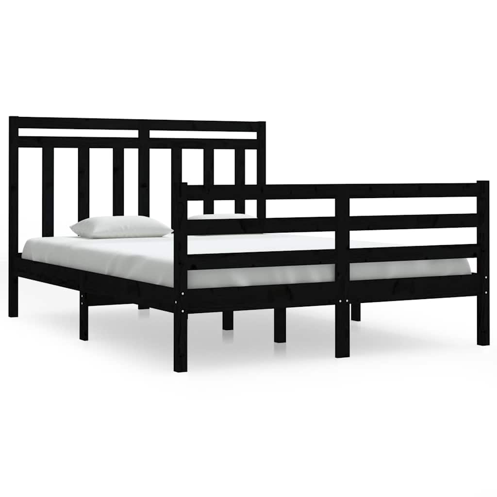 Bed Frame without Mattress Black 135x190 cm Solid Wood