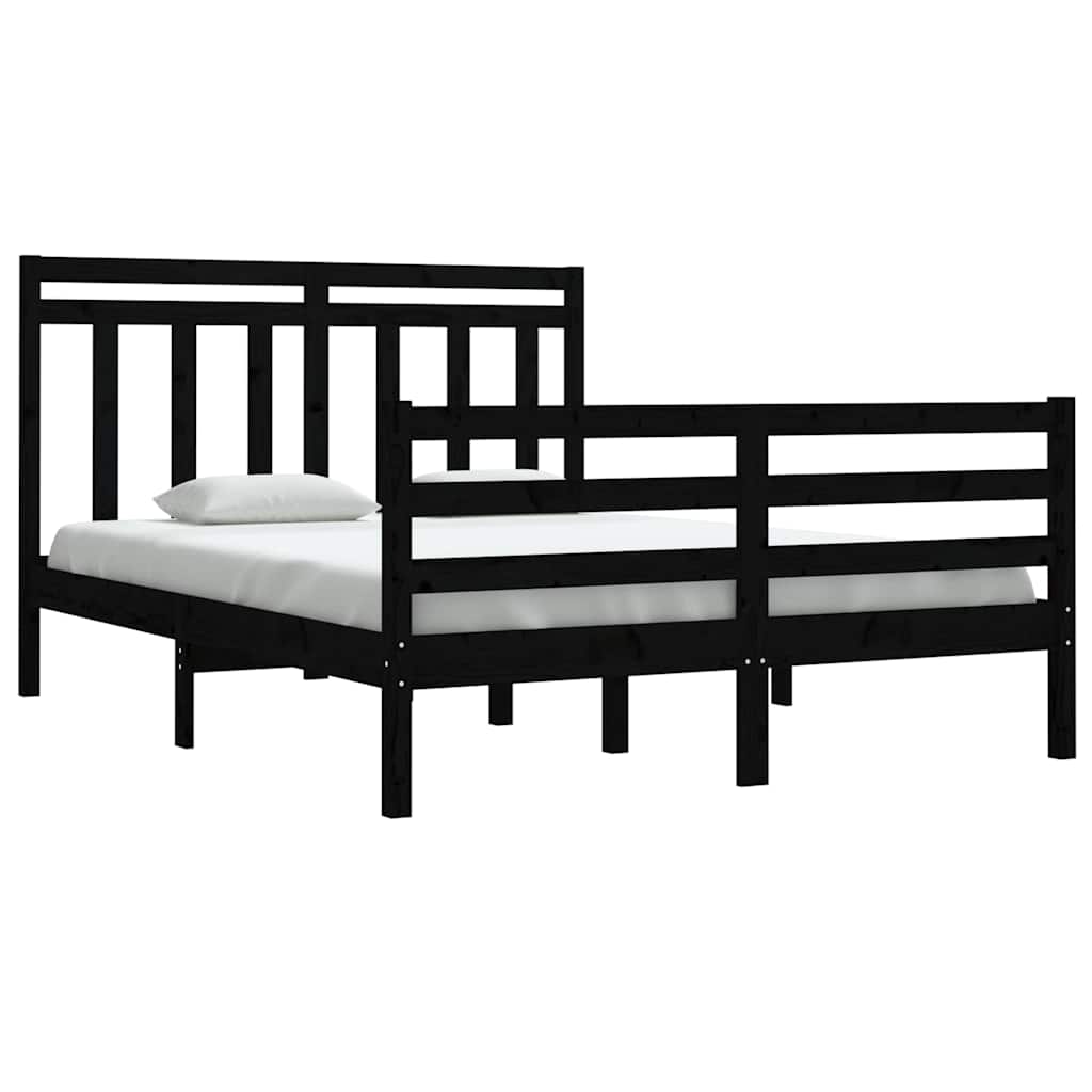 Bed Frame without Mattress Black 135x190 cm Solid Wood