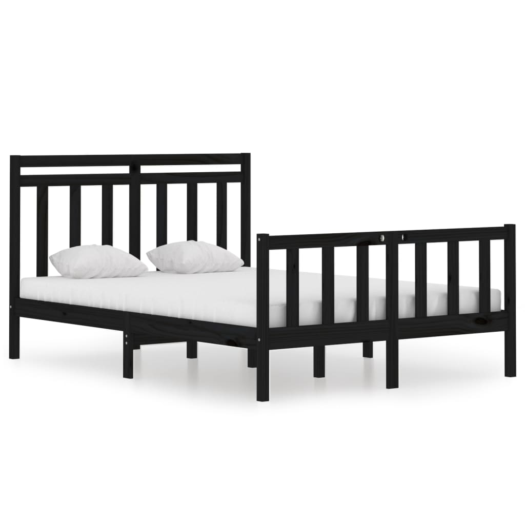 Bed Frame without Mattress Black 135x190 cm Solid Wood