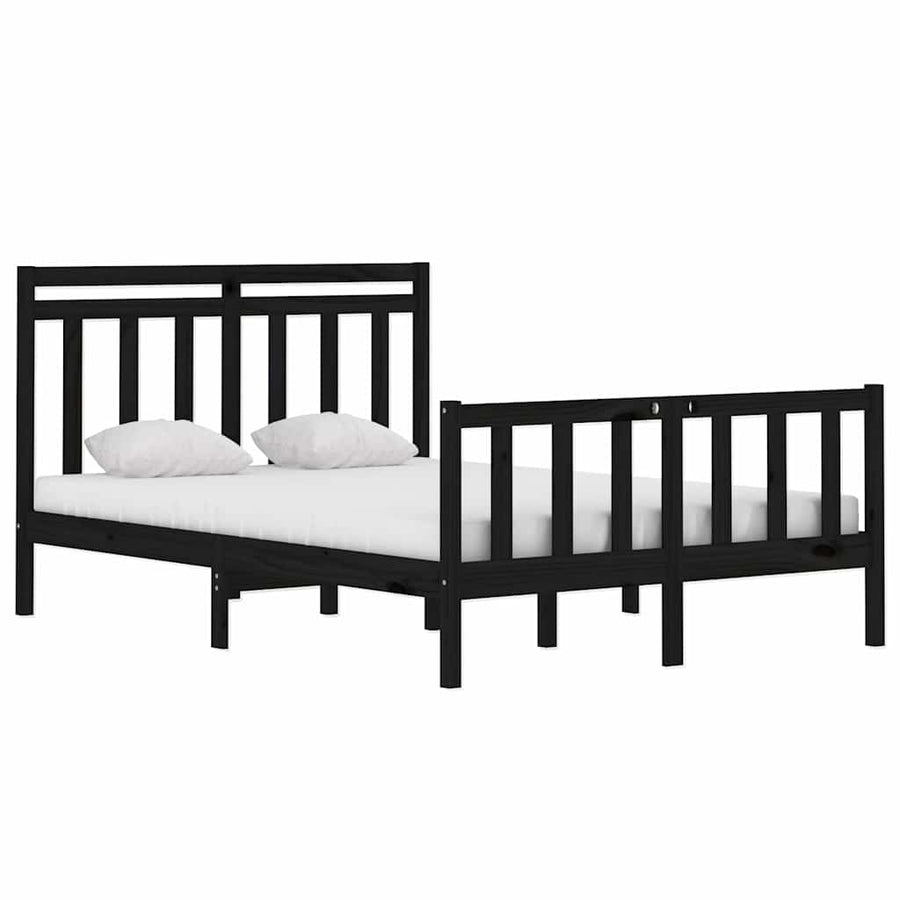 Bed Frame without Mattress Black 135x190 cm Solid Wood