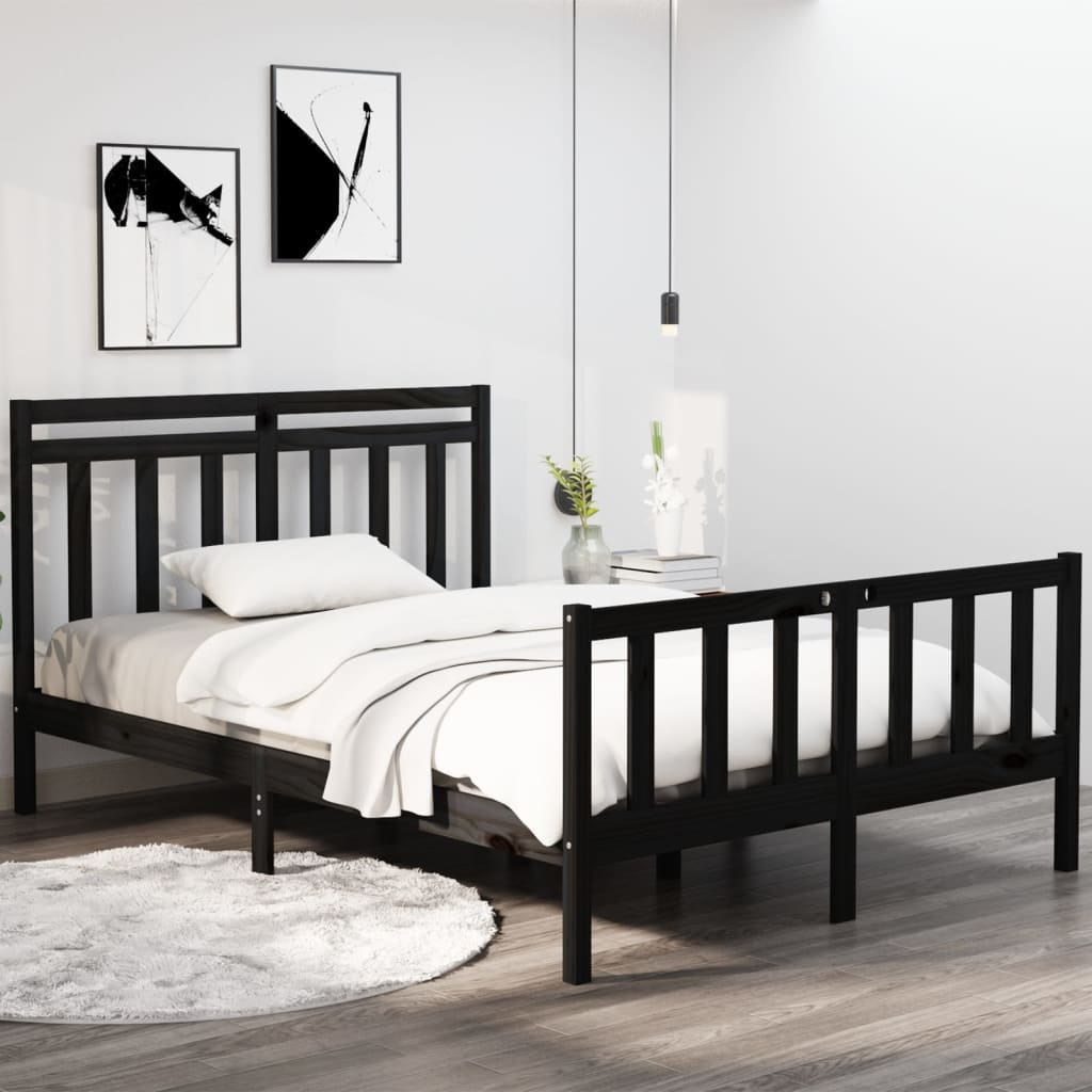 Bed Frame without Mattress Black 135x190 cm Solid Wood