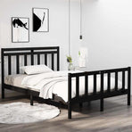 Bed Frame without Mattress Black 135x190 cm Solid Wood