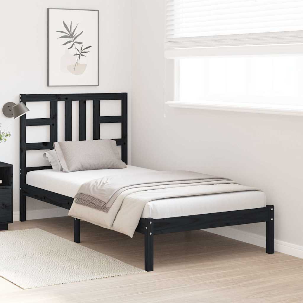 Bed Frame without Mattress Black 90x190 cm Solid Wood