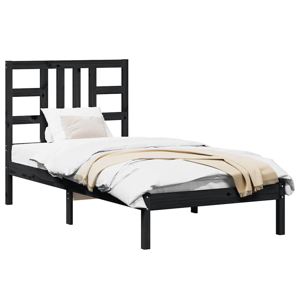 Bed Frame without Mattress Black 90x190 cm Solid Wood