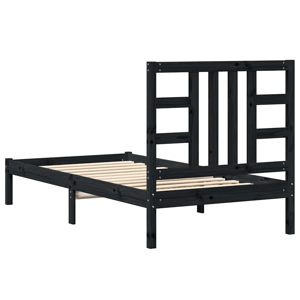Bed Frame without Mattress Black 90x190 cm Solid Wood