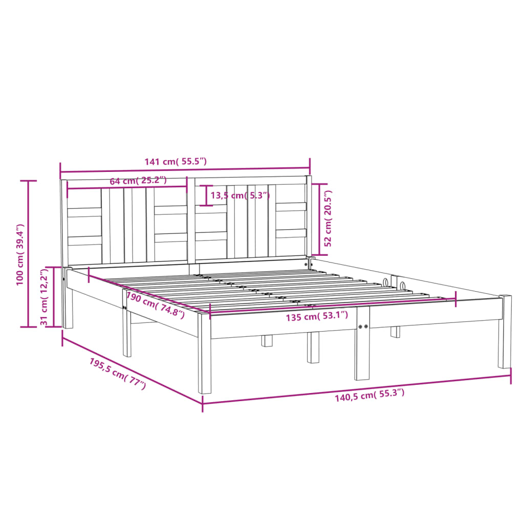 Bed Frame without Mattress 135x190 cm Solid Wood