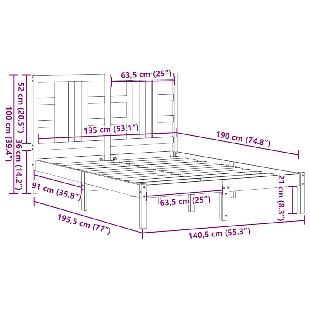 Bed Frame without Mattress 135x190 cm Solid Wood